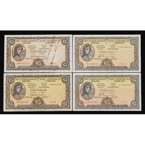 866 - Four Central Bank of Ireland Lady Lavery five pound banknotes, various serial numbers