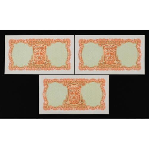 869 - Three Central Bank of Ireland Lady Lavery ten shilling banknotes with consecutive serial numbers 82P... 