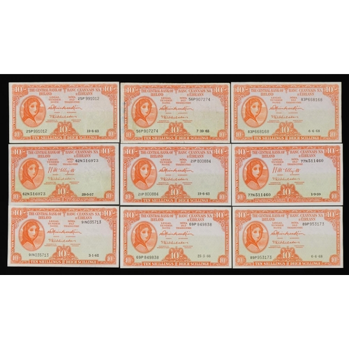 867 - Nine Central Bank of Ireland Lady Lavery ten shilling banknotes, various serial numbers