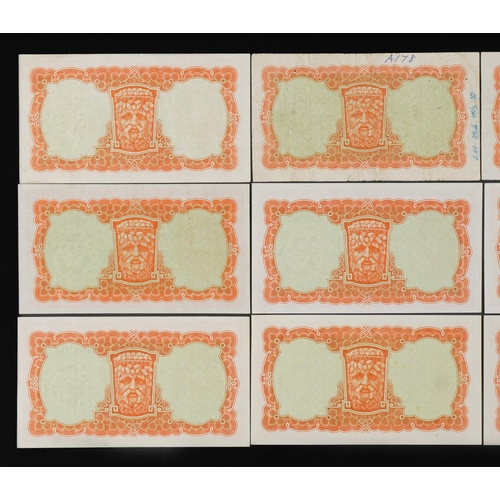 867 - Nine Central Bank of Ireland Lady Lavery ten shilling banknotes, various serial numbers