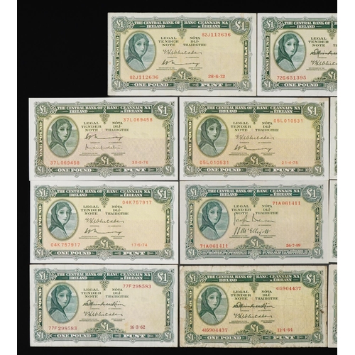 868 - Fifteen Central Bank of Ireland and Irish Free State Lady Lavery one pound banknotes, various serial... 