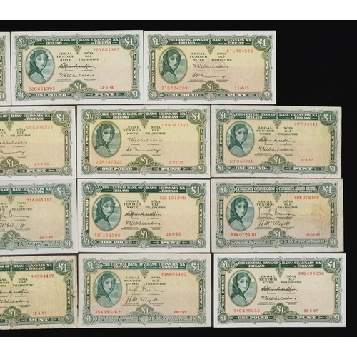 868 - Fifteen Central Bank of Ireland and Irish Free State Lady Lavery one pound banknotes, various serial... 