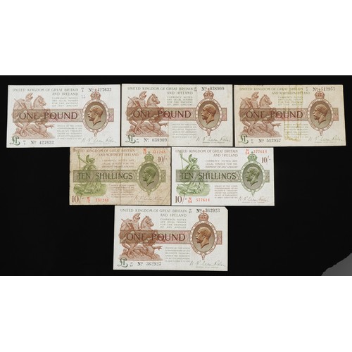 855 - Five United Kingdom of Great Britain and Ireland banknotes, Treasurer N K Warren Fisher, comprising ... 