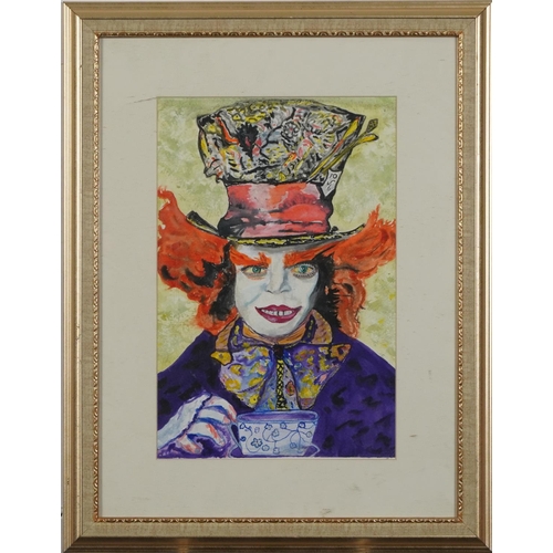 3214 - The Mad Hatter, Alice in Wonderland, watercolour and ink illustration, indistinctly signed possible ... 