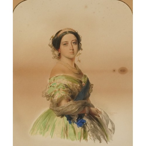 3221 - After Franz Xaver Winterhalter - Queen Victoria and Prince Albert, pair of prints in colour, each wi... 