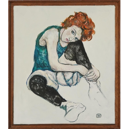 3176 - Clive Fredriksson - Study of a seated female, oil on board, mounted and framed, 56.5cm x 48cm exclud... 