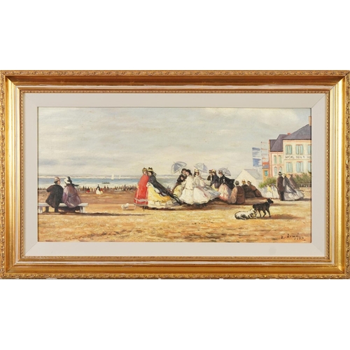 1693 - After Eugene Boudin - Coastal scene, French Impressionist oil on canvas board, mounted and framed, 5... 