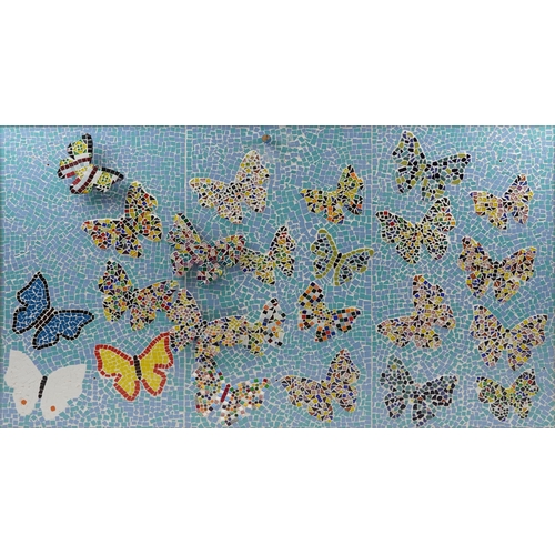 1842 - Large contemporary ceramic mosaic relief panel decorated with butterflies created by visually impair... 