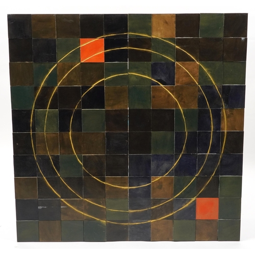 1852 - Contemporary mixed media and relief geometric abstract wall plaque created by visually impaired ex-s... 