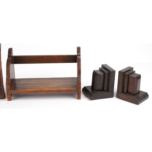 1558 - Sundry items including a Victorian rosewood workbox, leather briefcase, oak book rack and pair of Ar... 