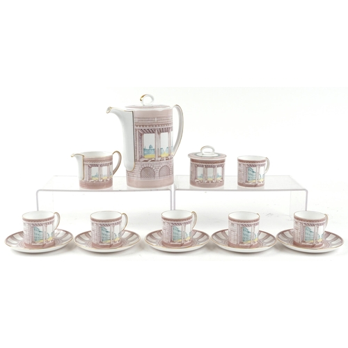 382 - Susie Cooper Classic Vista coffee ware including coffee pot and coffee cans with saucers, the larges... 