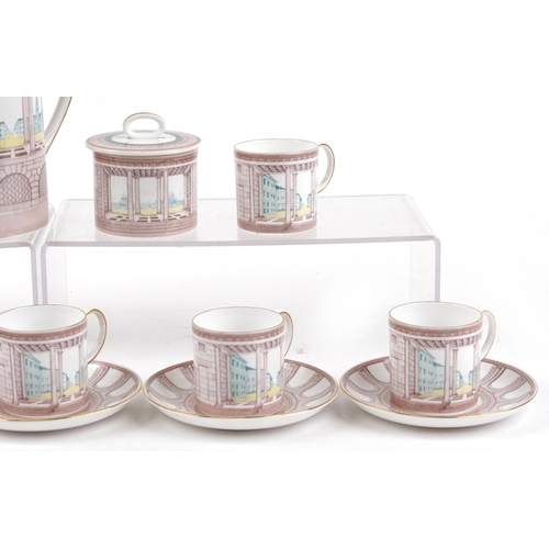 382 - Susie Cooper Classic Vista coffee ware including coffee pot and coffee cans with saucers, the larges... 