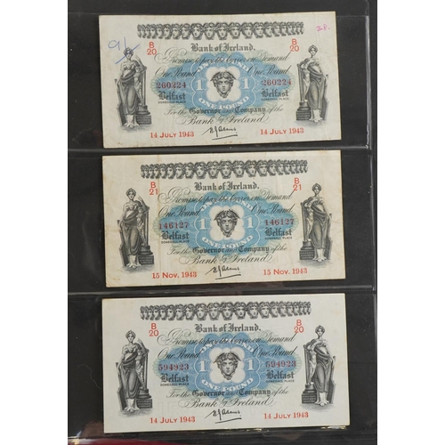 878 - Good collection of Irish banknotes arranged in a folder including Northern Bank Limited five pounds,... 