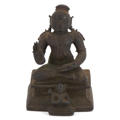 494 - 18th Century Chino Tibetan bronze buddha with raised hand, 6cms high, weight 196 grammes