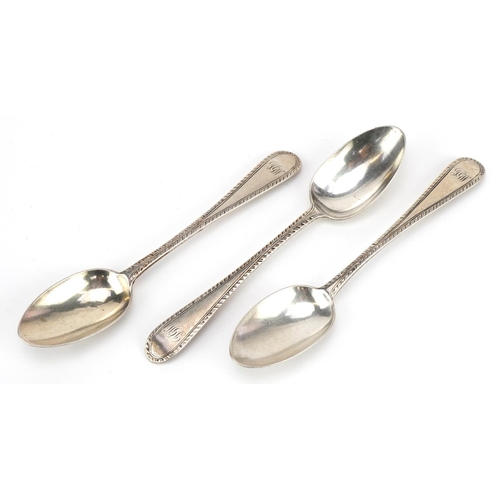 1595 - Set of three Victorian Scottish silver teaspoons, J T S & S maker's mark, Glasgow 1878, 12.5cm in le... 