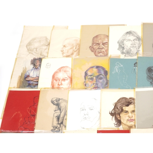 1365 - E P Clapholt -  1960 and later watercolour and crayon portraits arranged in a folio, each unframed, ... 