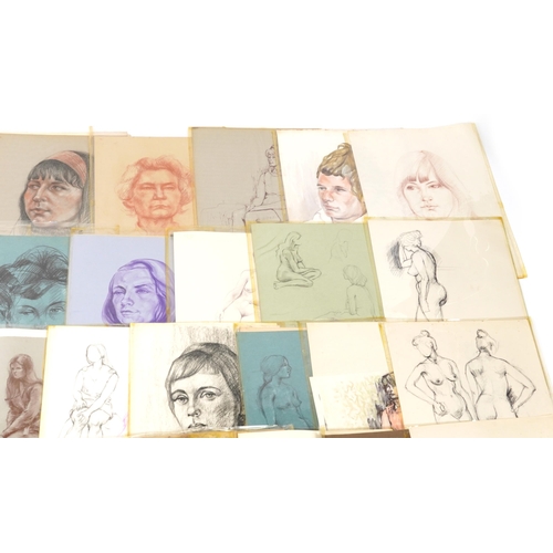 1365 - E P Clapholt -  1960 and later watercolour and crayon portraits arranged in a folio, each unframed, ... 