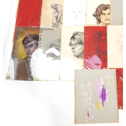 1365 - E P Clapholt -  1960 and later watercolour and crayon portraits arranged in a folio, each unframed, ... 