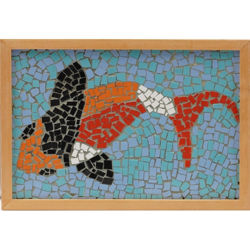 1846 - Three contemporary mosaic ceramic plaques of fish, one framed created by visually impaired ex-servic... 