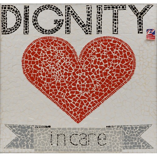 1848 - Contemporary mosaic ceramic wall plaque entitled Dignity in Care with heart motif created by visuall... 