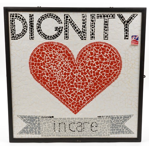 1848 - Contemporary mosaic ceramic wall plaque entitled Dignity in Care with heart motif created by visuall... 