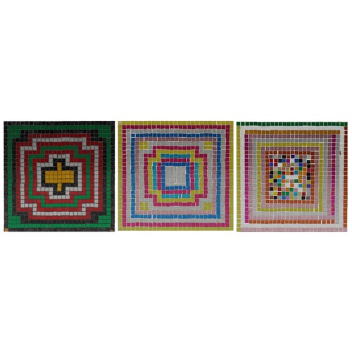 1844 - Three contemporary ceramic mosaic geometric wall plaques created by visually impaired ex-servicemen ... 