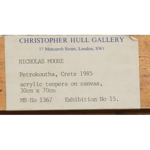 3206 - Nicholas Moore - Petrokuotha, Crete, 1980s acrylic tempera on canvas, Christopher Hull, London Exhib... 