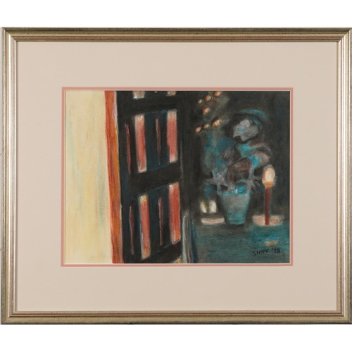 3256 - Andrea Smith '98 - Romantic anticipation, oil and pastel, inscribed label verso, mounted, framed and... 