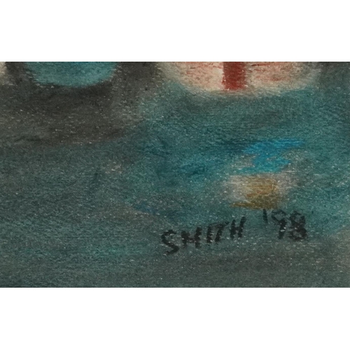 3256 - Andrea Smith '98 - Romantic anticipation, oil and pastel, inscribed label verso, mounted, framed and... 