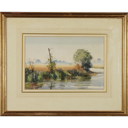 3255 - Jonathan Pike - Fetcham, River Mole, watercolour, Century Galleries label verso, mounted, framed and... 