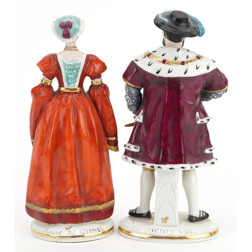 1741 - Pair of Chelsea style porcelain figures of Henry VIII and Anne of Cleves, the largest 21cm high