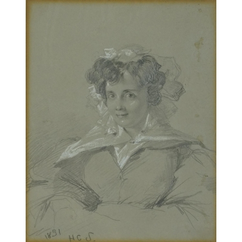 3254 - Henry Courtney Selous 1831 - Portrait of a lady, monogrammed 19th century heightened pencil, details... 