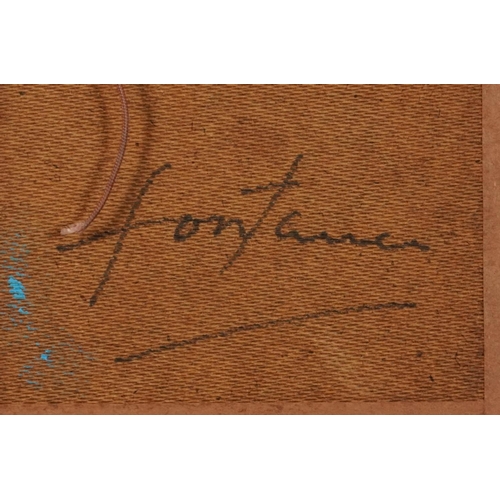 3011 - Manner of Lucio Fontana - Abstract composition, acrylic and stones on board, inscribed verso, mounte... 