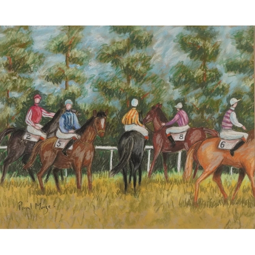 3190 - Circle of Paul Maze - Jockeys on horseback, horseracing interest pastel on paper, mounted, framed an... 