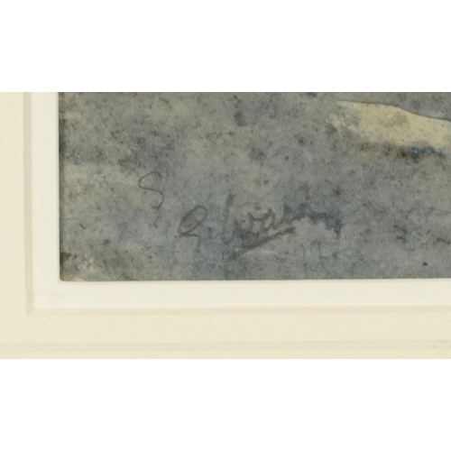 3189 - Continental village with mountains, 19th century watercolour, label inscribed George Ward verso, mou... 