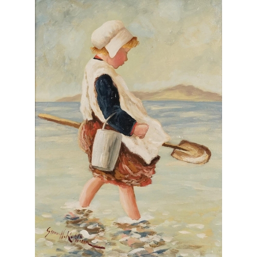 3269 - Follower of Robert Gemmell Hutchison - Collecting bait, oil on canvas housed in a Frinton frame, 39c... 