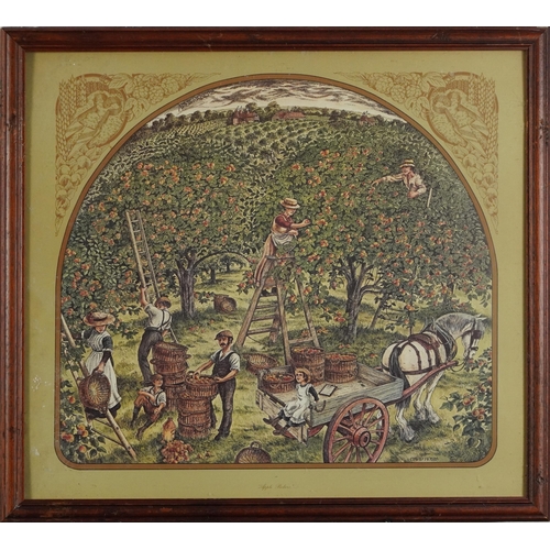 3268 - David Hobbs - Cockney Hoppers and Apple Pickers, two prints in colour, framed and glazed, each 50cm ... 