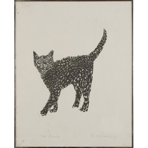 3267 - Ying Yeung Li 1982 - Cat, pencil signed print inscribed For Bianca, limited edition 3/12, Spring & A... 