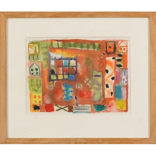 3101 - Abstract composition, geometric shapes, Modern British watercolour, mounted, framed and glazed, 24cm... 