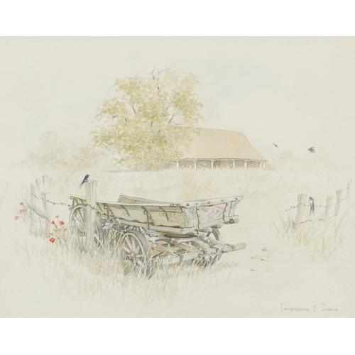 3083 - Christopher I Jarvis - Workhorse and cart before farm building, pair of watercolours, each mounted, ... 