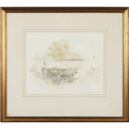 3083 - Christopher I Jarvis - Workhorse and cart before farm building, pair of watercolours, each mounted, ... 