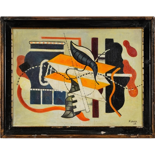 3180 - Manner of Fernand Leger - Surreal composition, geometric shapes, French school oil on board, mounted... 