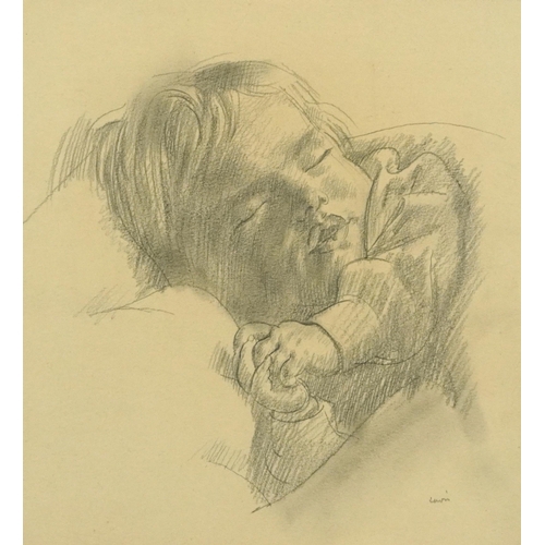 3287 - A Neville Lewis - Sleeping child, signed South African pencil sketch, mounted, framed and glazed, 25... 