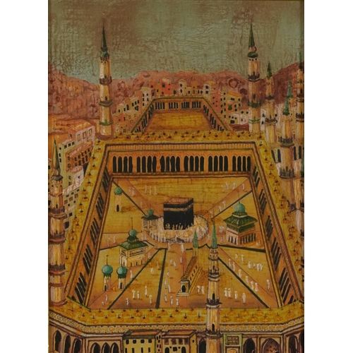 3278 - View of Mecca on canvas, mounted and framed, 22.5cm x 16cm excluding the mount and frame