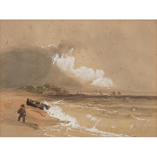 3276 - Coastal scene with choppy seas, 19th century mixed media, mounted, framed and glazed, 35cm x 26cm ex... 