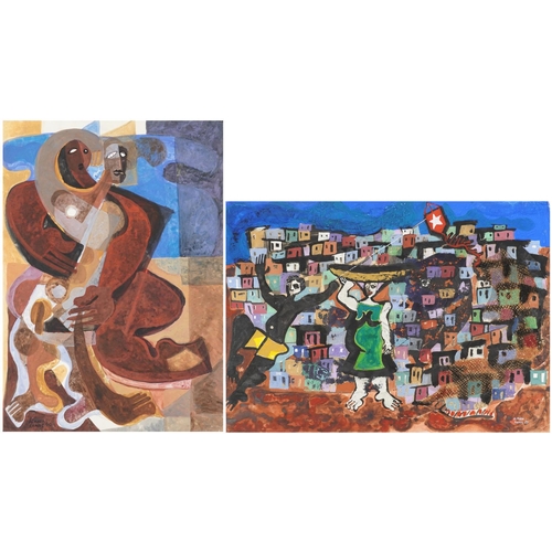 3236 - Francisco Almada Ramos - Abstract compositions, two mixed medias on card, one with collage and one w... 