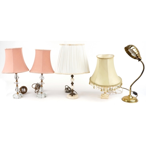 1340 - Five vintage and later table lamps including a pair and a Beco brass adjustable example with shell d... 