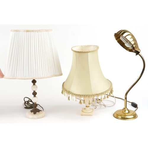 1340 - Five vintage and later table lamps including a pair and a Beco brass adjustable example with shell d... 