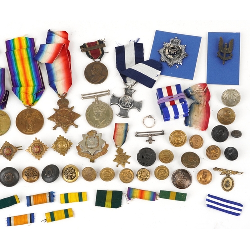 568 - British militaria including three World  War I medals, one Victory medal awarded to 14-059124DVR.W.R... 