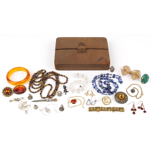 2570 - Vintage and later jewellery, some silver, including crystal necklaces, threepenny bit earrings, broo... 